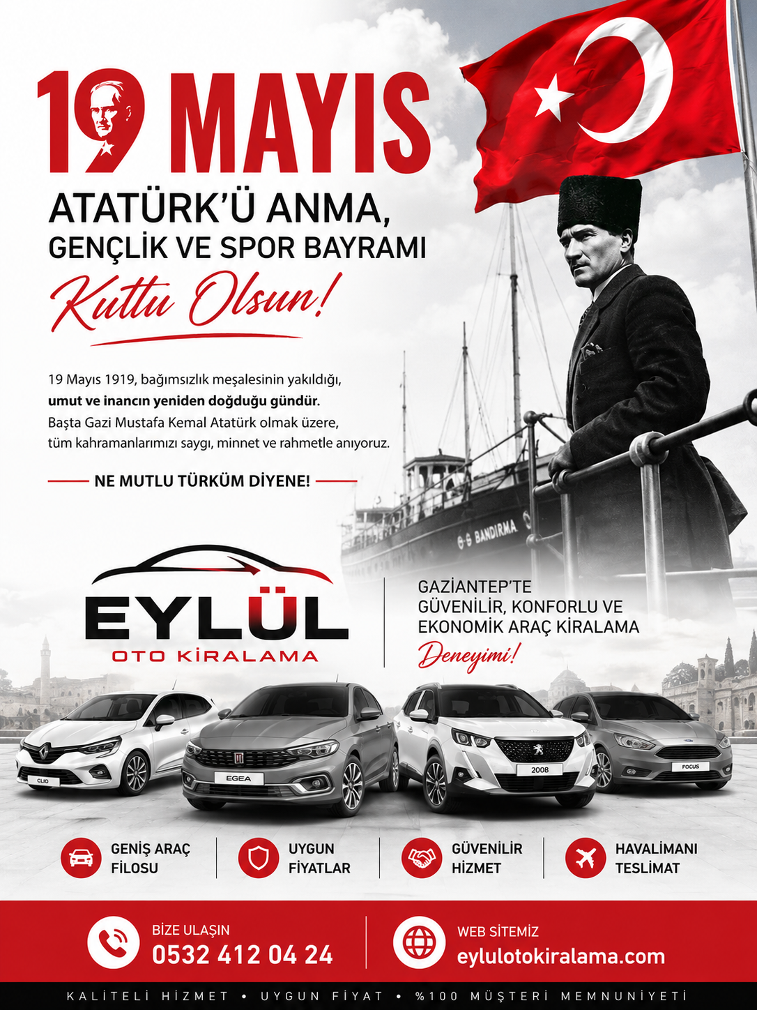 19 Mayıs Atatürk ü Anma Gençlik ve Spor Bayramı Kutlu Olsun  Gaziantep Araç Kiralama